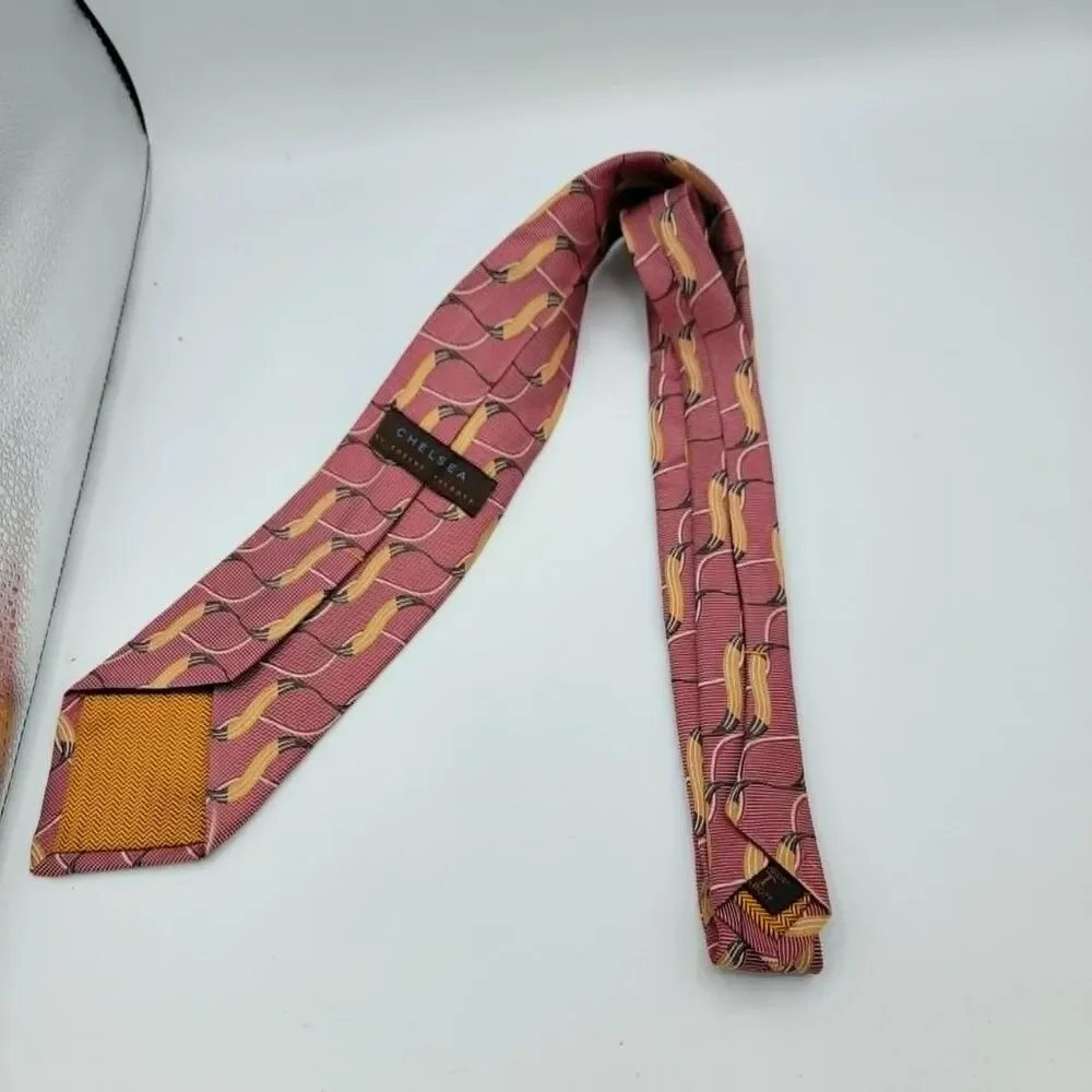 Mens Chelsea Robert Talbot Necktie pink, red Silk Tie size 60x 4
